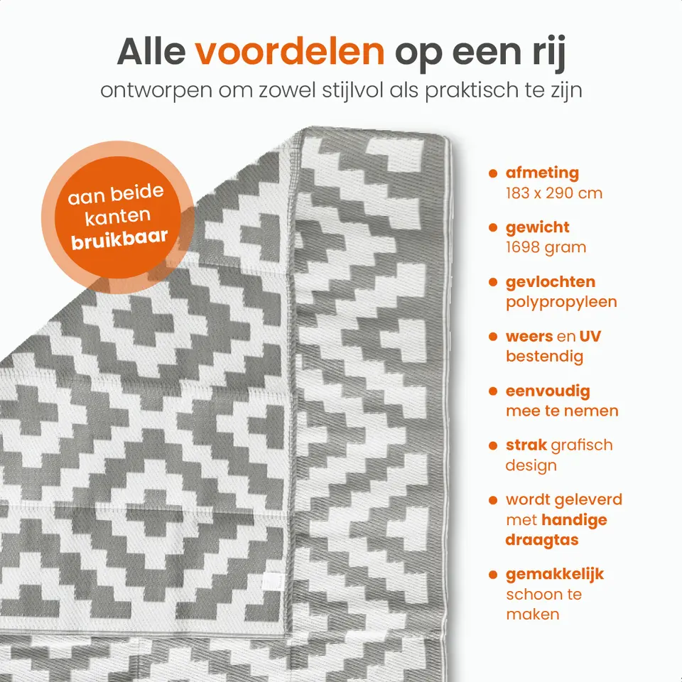Goliving Buitenkleed Summer Diamond - 183x290CM - Draagtas - Grijs/Wit