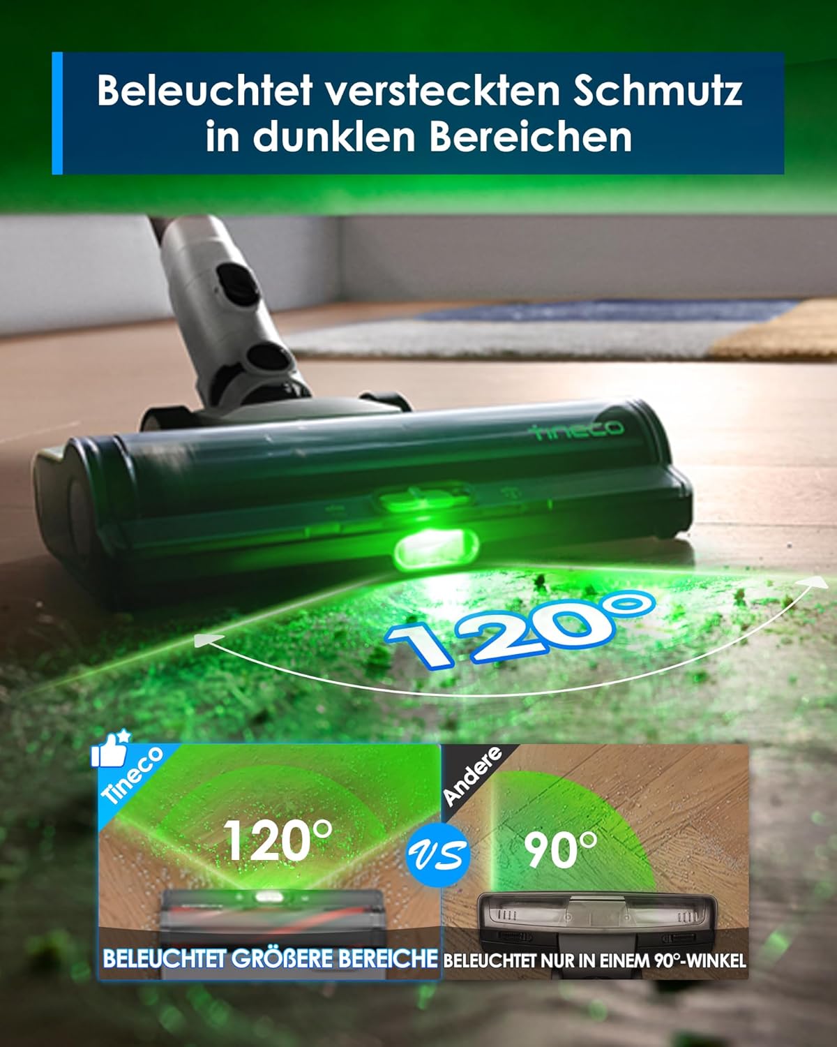 Tineco Pure ONE A50S Plus Kabelloser Akku Stabstaubsauger, Flex Akkusauger 70 Min., 3DSense Power Bürste, PureCyclone Technol. 1L Staubbehälter, 185W Saugleistung für groben Schmuze & Tierhaare