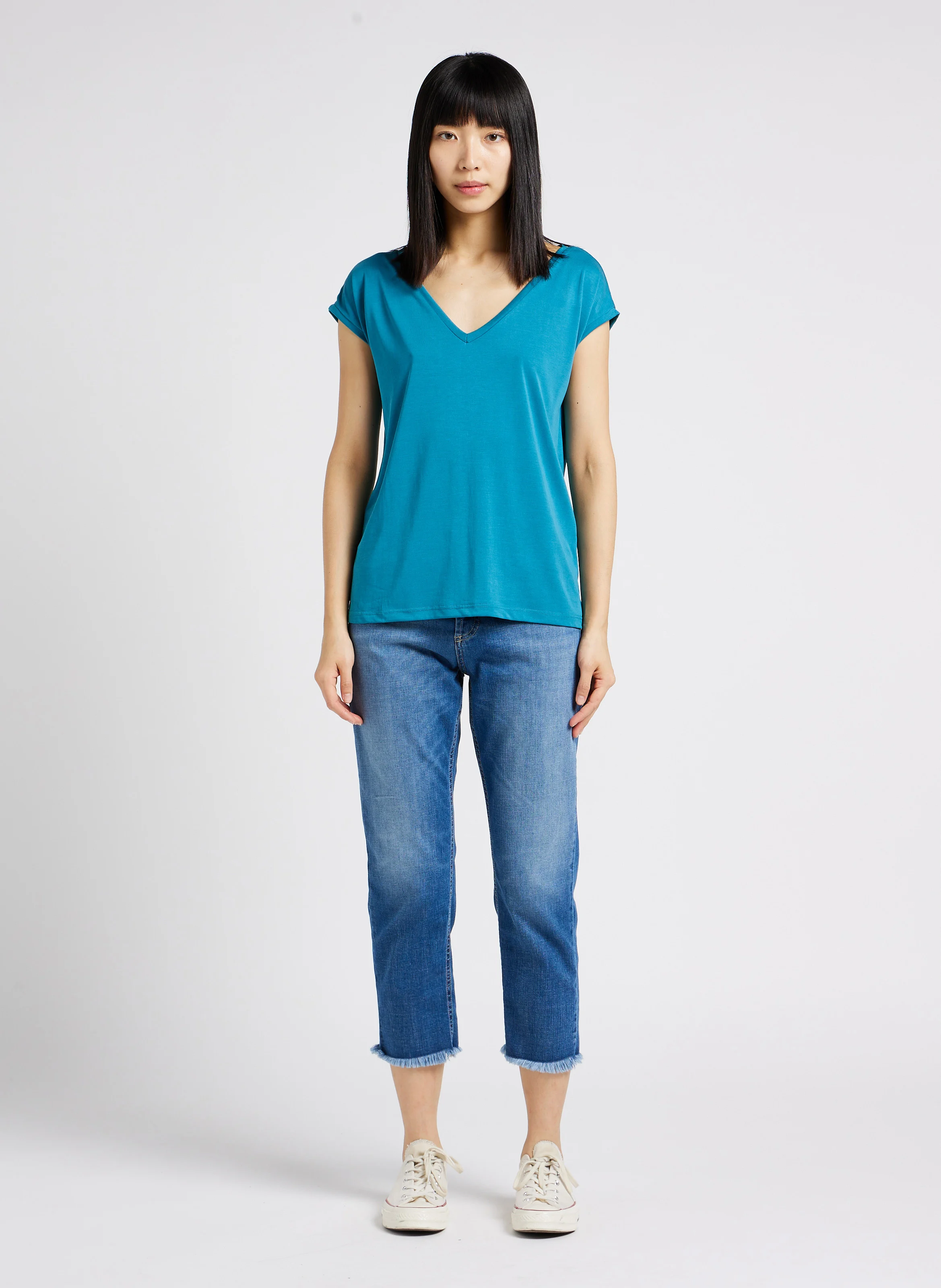 Jean cropped en coton mélangé| Bleu