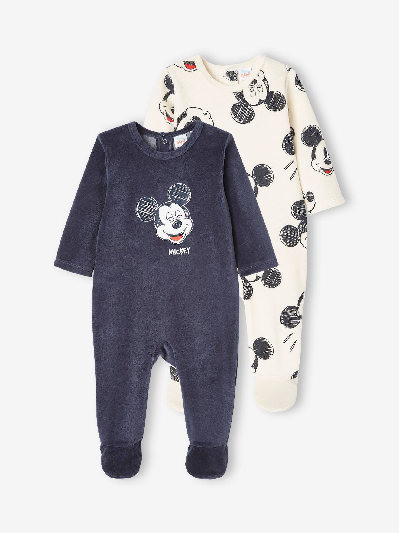 Pacote com 2 macacões lisos cinza claro DS® Mickey com estampas.