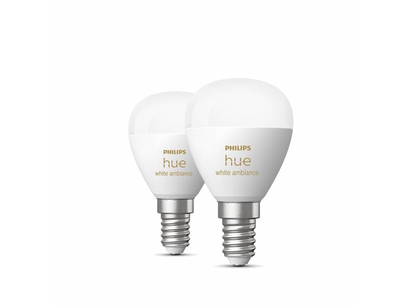Philips Hue White Ambiance E14 Luster Tropfen 2er Set 2 x 4 Smartes Hue E14-Leuchtmittel