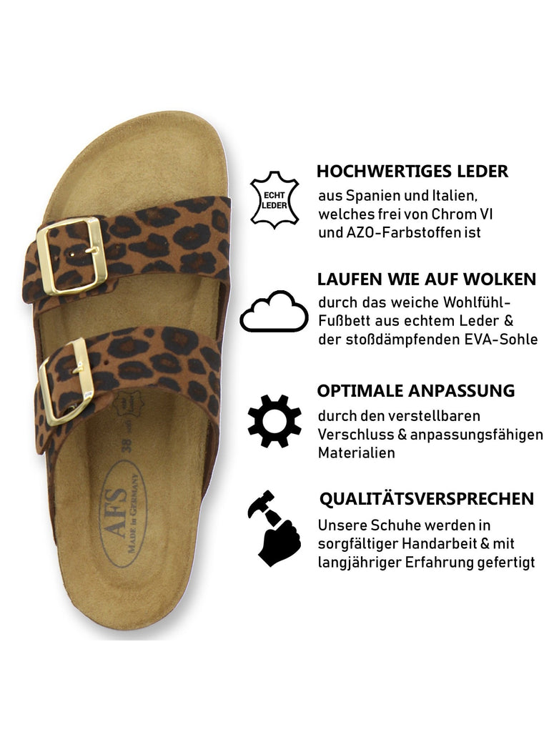 Pantoletten Damen Zweischnaller leo-braun