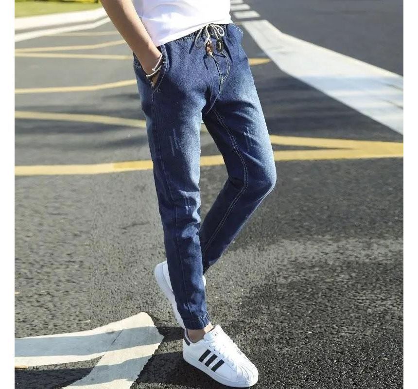Acrius - Rechte jeans met trekkoord in de taille / Effen joggingbroek met trekkoord in de taille