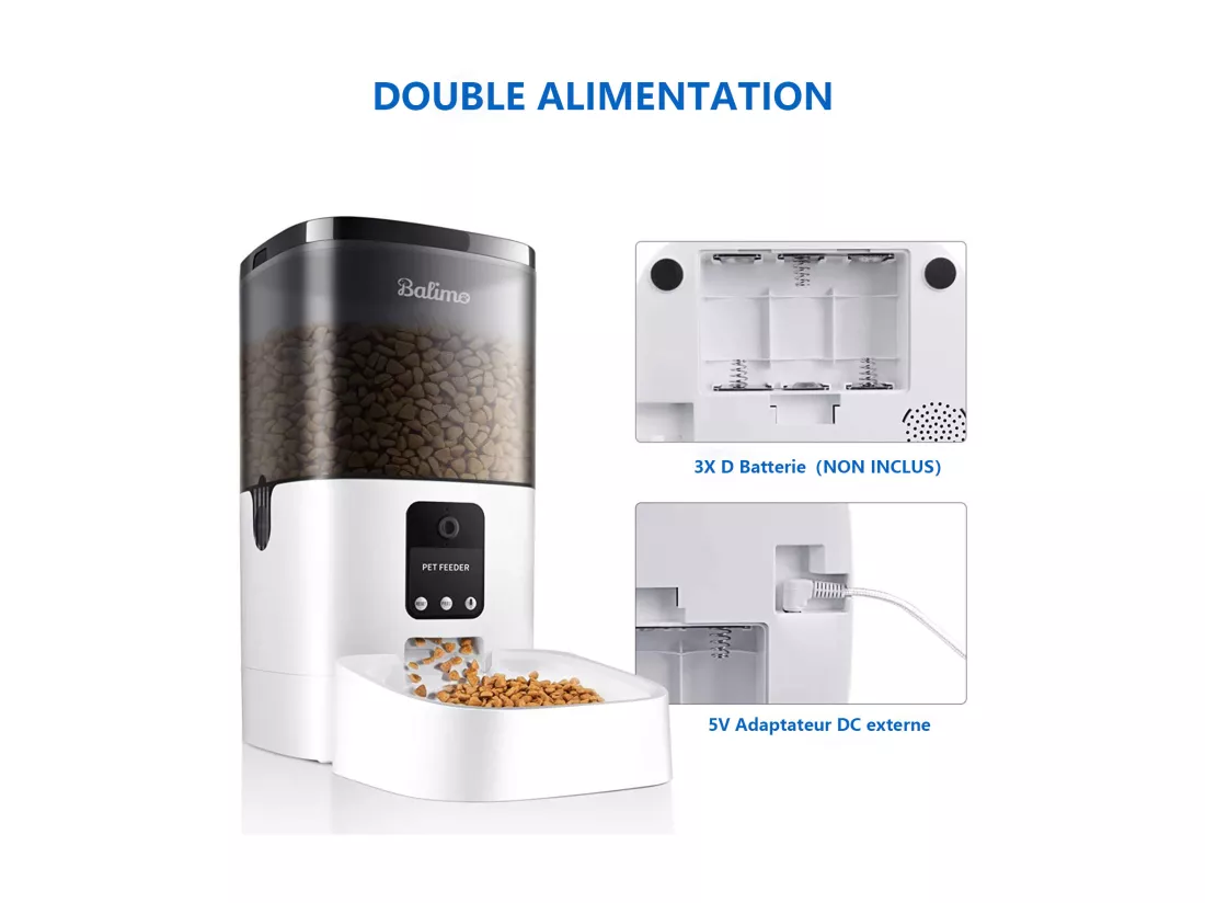 Balimo Distributeur de Croquettes Automatique 4L pour Chats/Chiens avec Webcam WiFi 2.4G,avec Contrôle APP, Caméra HD 1080p,​Enregistrement Vocal