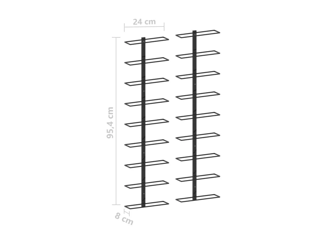 Casiers à bouteilles muraux pour 18 bouteilles 2 pcs Noir Fer