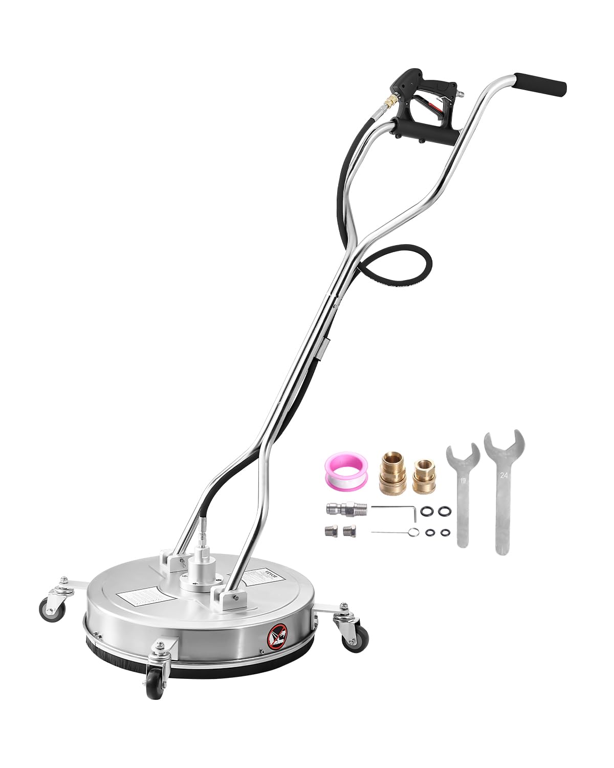 VEVOR Hochdruckreiniger φ535 mm Oberflächenreiniger, Flächenreiniger aus Edelstahl mit 4 Rädern, 4500 PSI, 3/8-Zoll-Schnellanschluss, 2 Sprühdüsen, Doppelgriff, für Beton, Terrasse, Gehweg