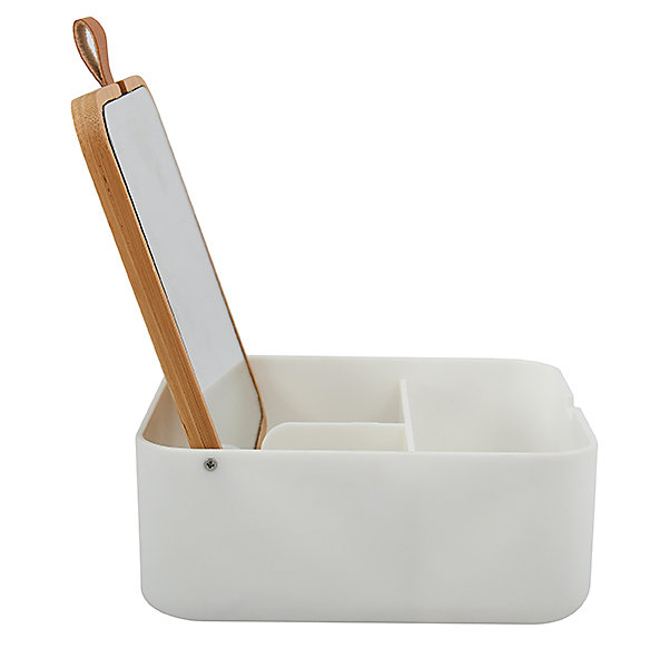 Boîte à bijoux avec miroir blanc et bambou 15 x 13,8 cm, MSV Alais