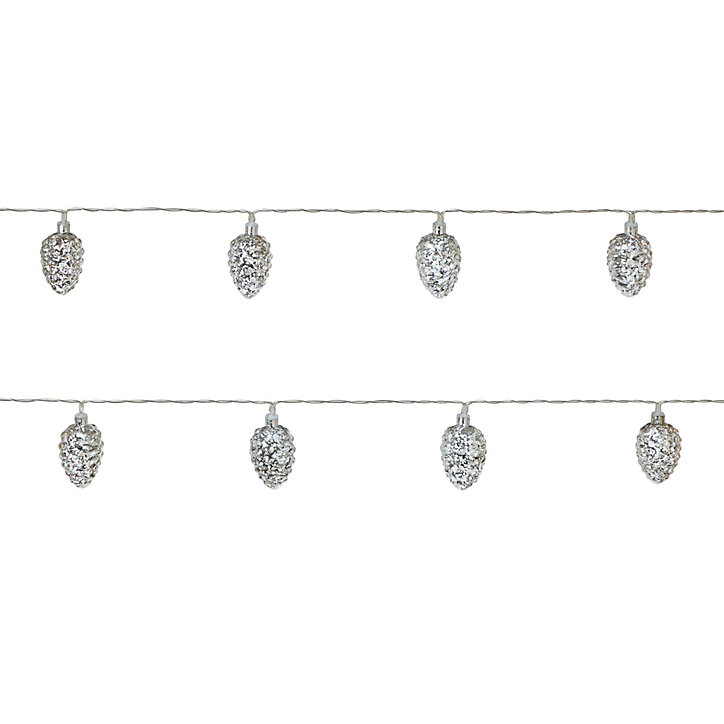 Guirlande lumineuse LED intérieure blanc froid câble transparent 2,55 m décor pomme de pin