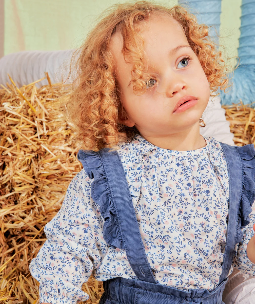BLOUSE EN COTON BÉBÉ FILLE FLEURIE ROSE ET BLEU