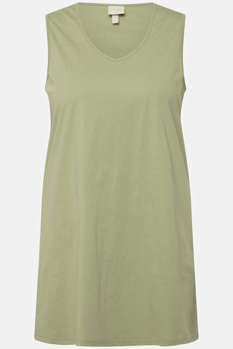 Longtop, Naturfärbung, A-Linie, V-Ausschnitt, ärmellos