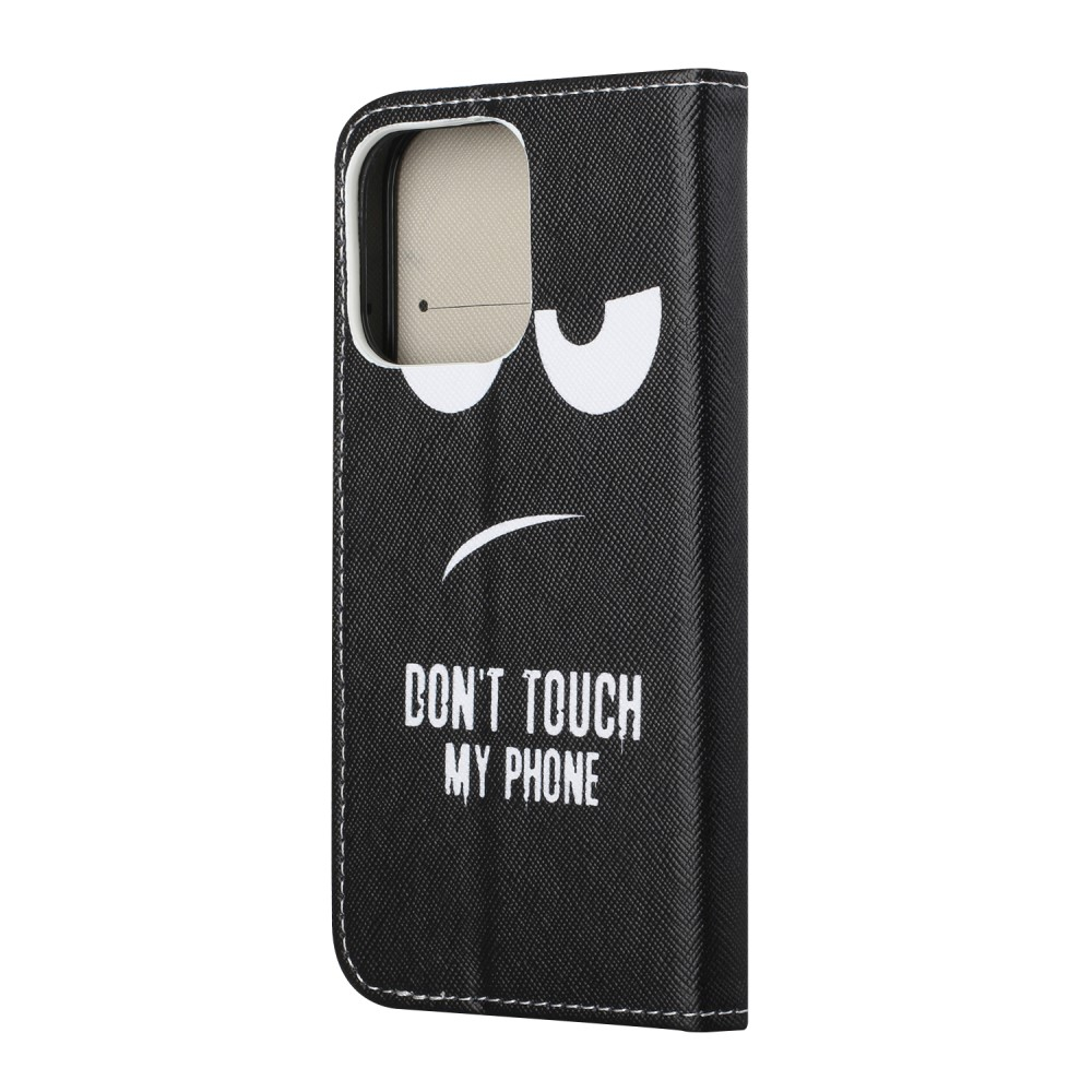 iPhone 13 Leder Tasche mit Kartenfach Don't Touch My Phone - Schwarz