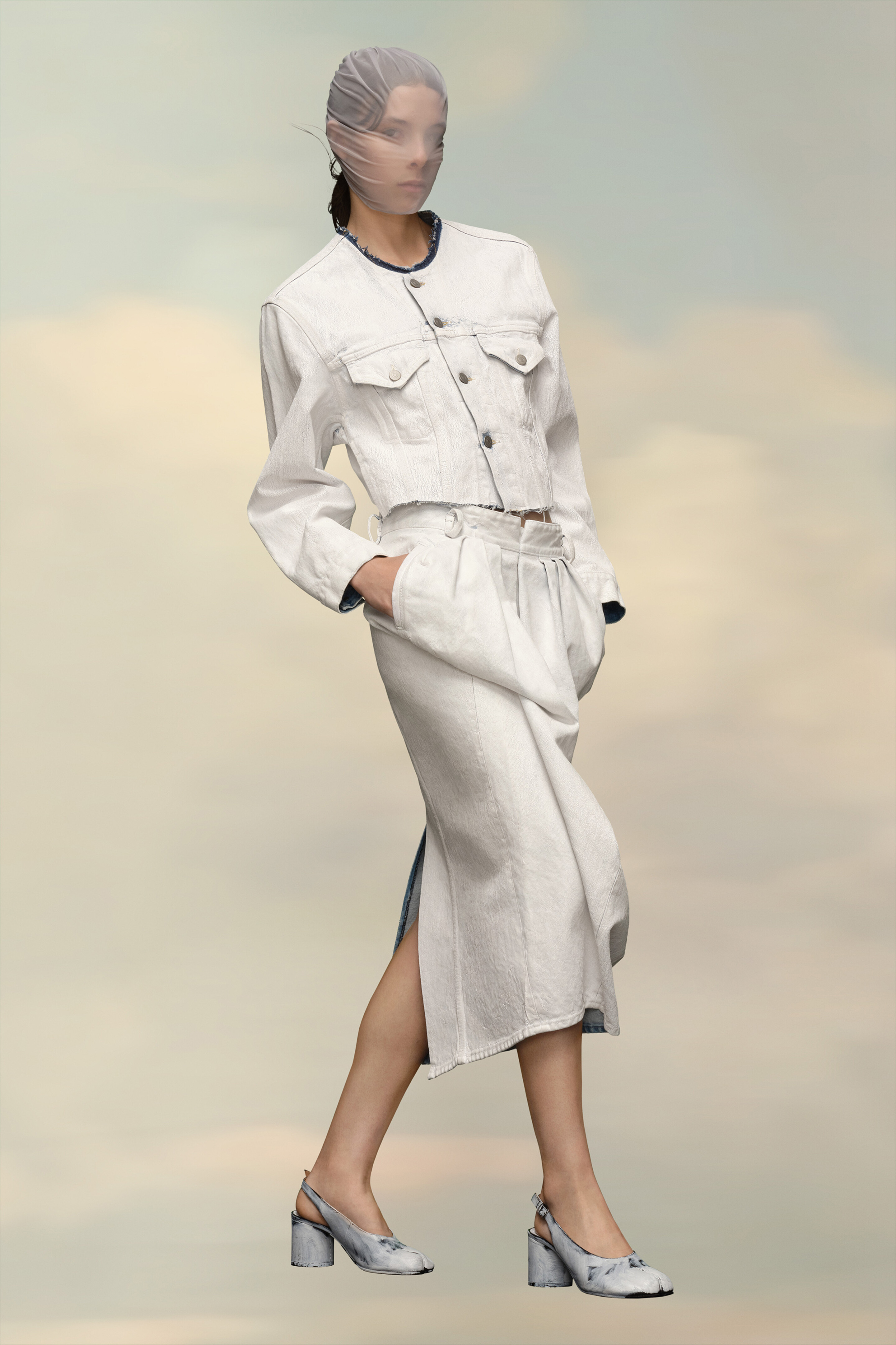 Veste en jean courte - Blanc craquelé
