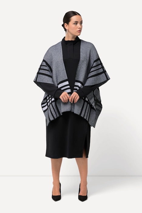 Strick-Poncho, XL-Karo, Oversized, Halbarm