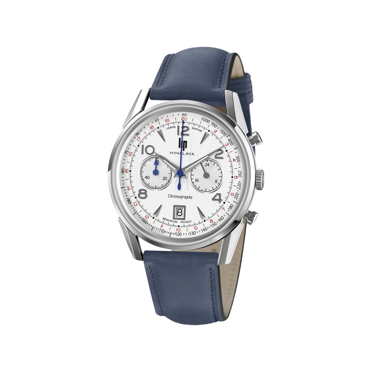 Montre Lip homme chronographe acier cuir bleu