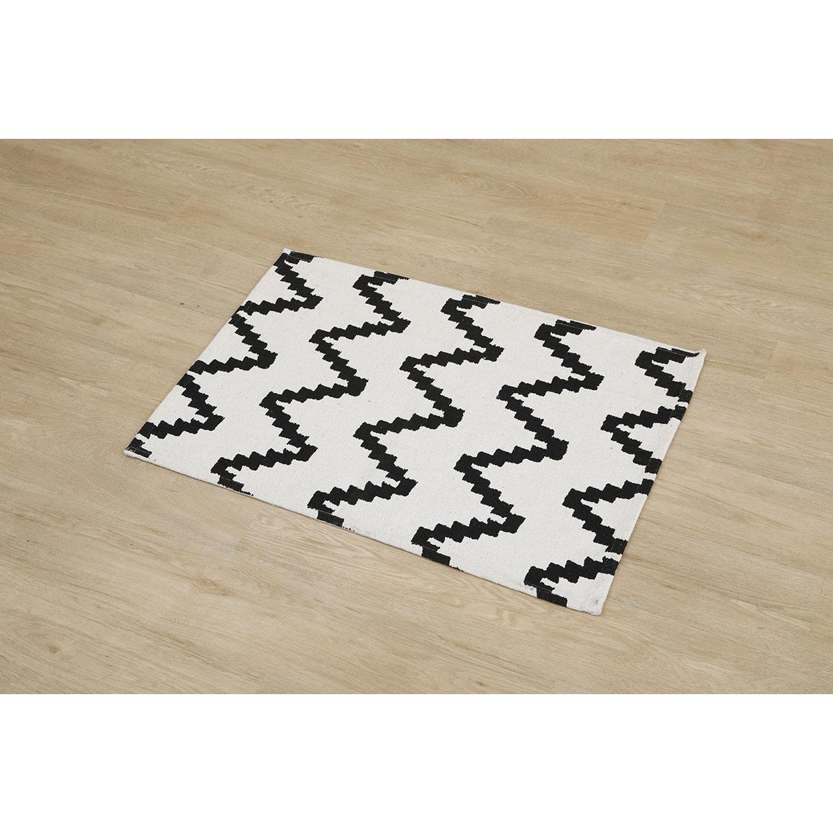 TAPIS ZIGZAG FOND BLANC 60X90CM BLANC NOIR