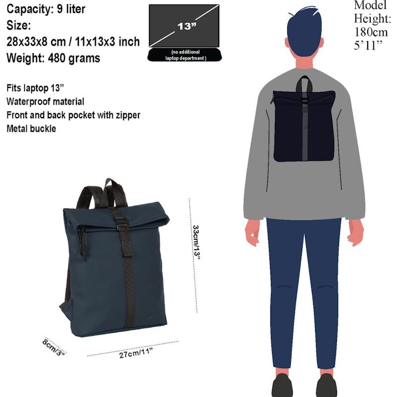 New Rebels Mart S Waterproof Flap Rugzak Navy Blue