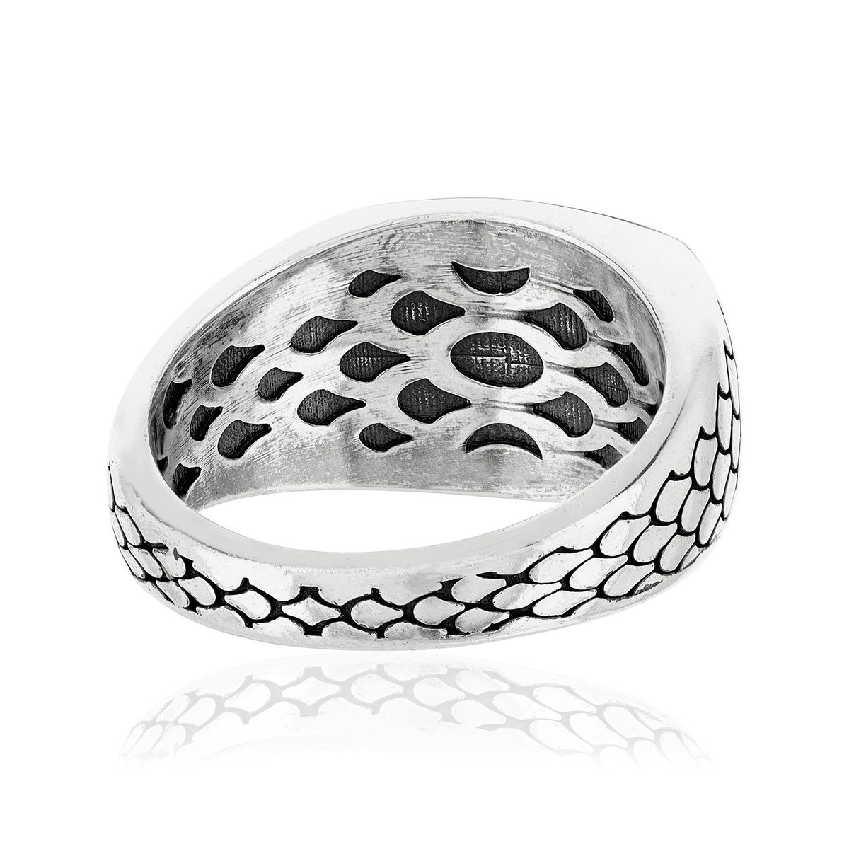 Bague argent 925 écailles spinelles noires rectangulaire