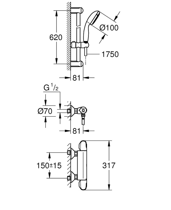 Grohe Grohterm 1000 thermostatische douchekraan met glijstang set chroom