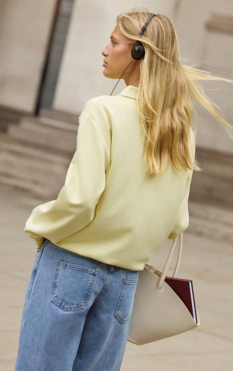 Pale Yellow Sweat-shirt Polo Boutonné En Molleton Brodé Interlock Crème