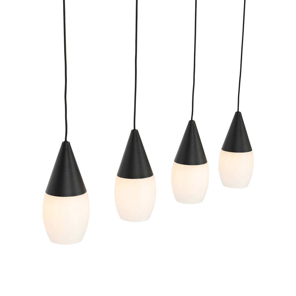 Moderne hanglamp zwart met opaal glas 4-lichts - Drop
