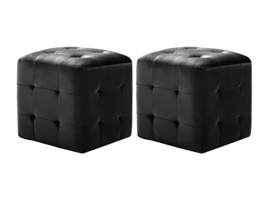 2 pcs Poufs Noir 30 x 30 x 30 cm Tissu velours