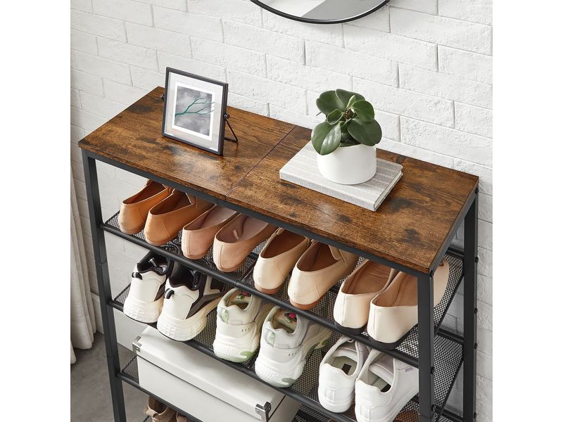 VASAGLE Schuhregal mit 5 Ablagen 75 x 93, Braun/Schwarz Schuhgestell