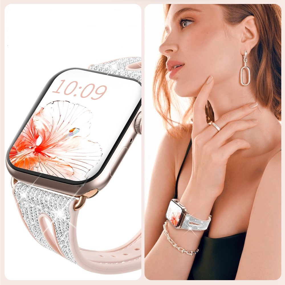 Apple Watch (42/41/40/38 mm) Silikon Glitzer Armband (Gelenkumfang: 170-215mm) - Weiss / Rosa