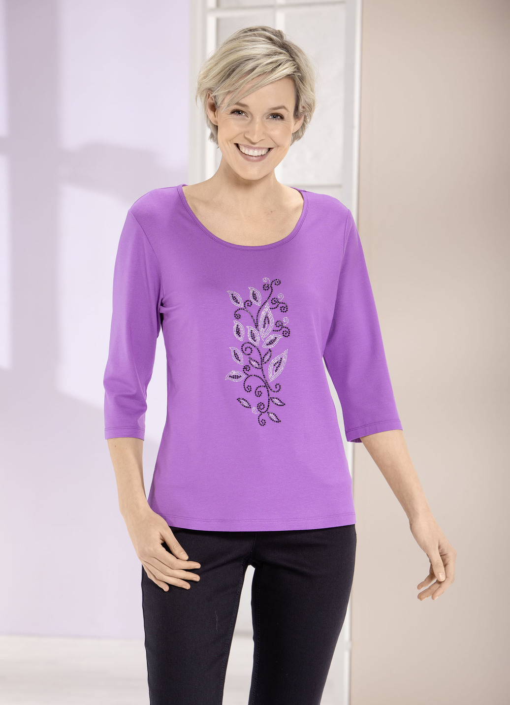 Shirt mit Strasssteinen in 2 Farben
