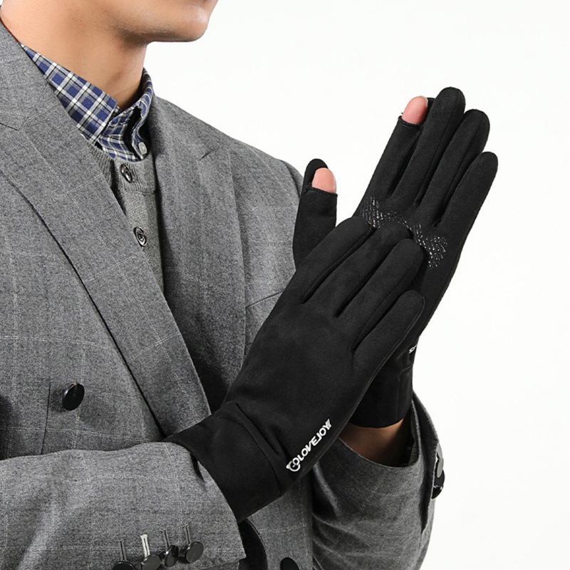 Golovejoy (1 Paar) Gr. S Unisex Samt Handschuhe Gefütterte Anti-Rutsch Outdoor Handschuhe - Schwarz