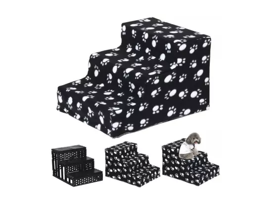 Escalier pour chat rampe, arbre à chats, Escaliers pour Chiens à 3 Marches, avec Housse en Peluche Lavable, pour Animaux de Compagnie