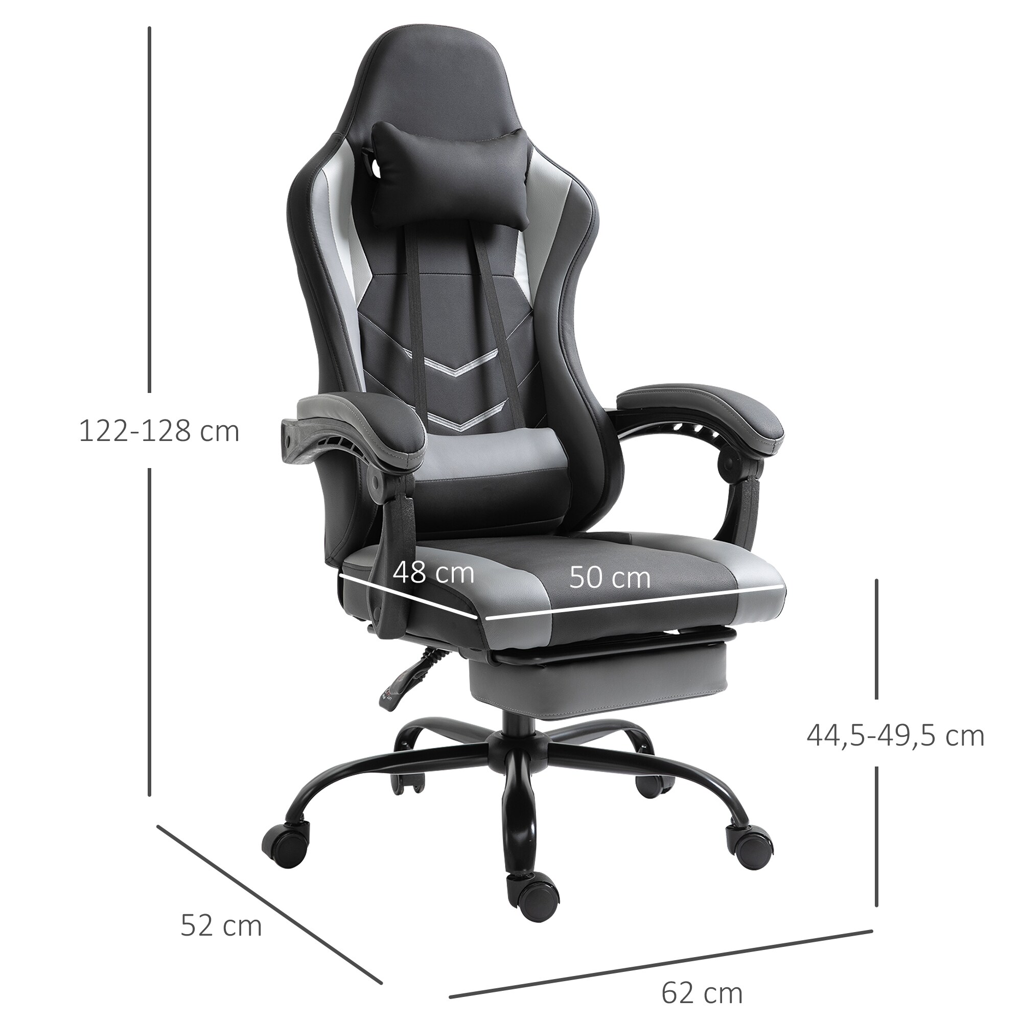 Vinsetto Gamingstuhl mit Fußstütze schwarz 52 x 64 x (122-128) cm (BxTxH)