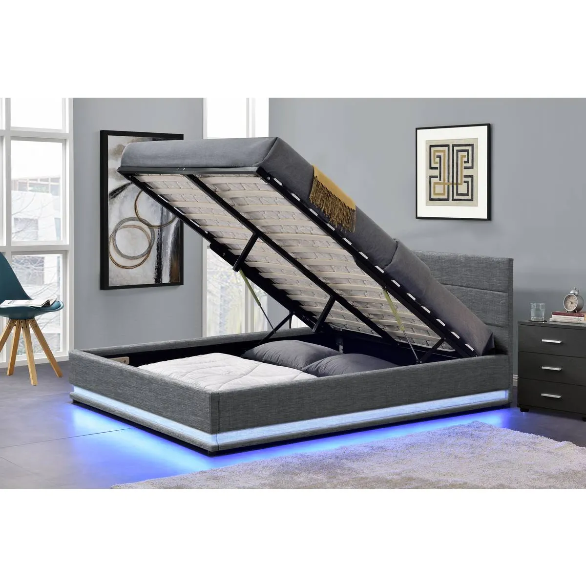 Habitat et Jardin Lit LED Anastasia 160x200 cm Gris Foncé