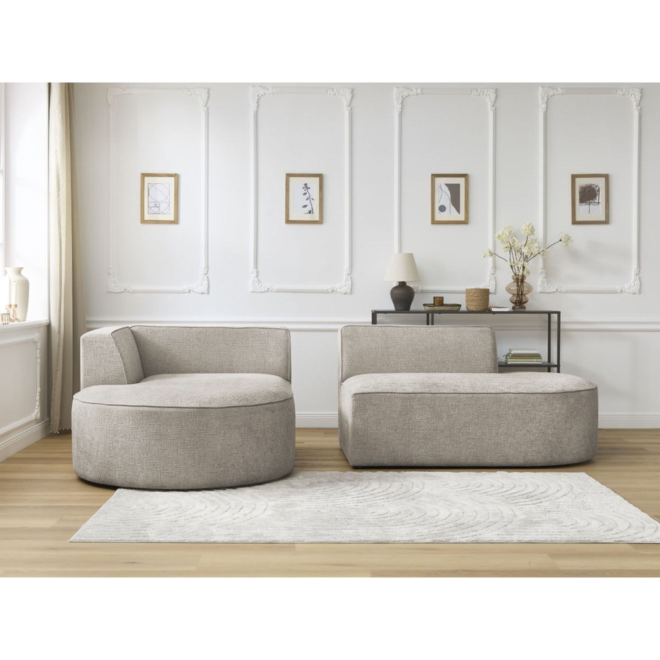 Bobochic Canapé d'angle gauche fixe 4 places Rousseau texturé beige - 250x160x72 cm