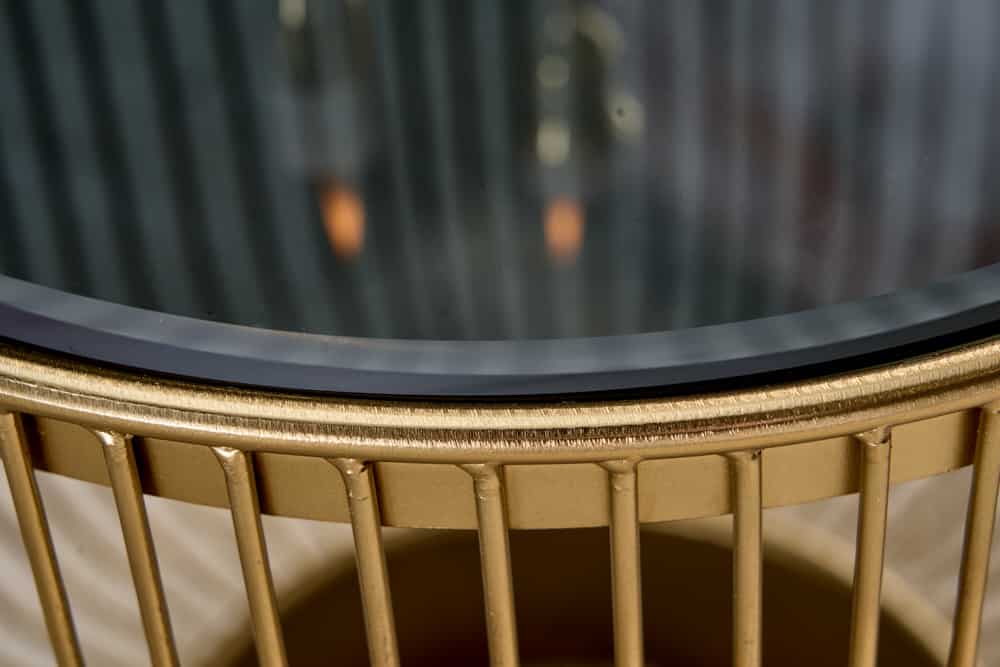 Runder Couchtisch VARIATION 80cm gold Metallgestell Schwarzglas Handarbeit