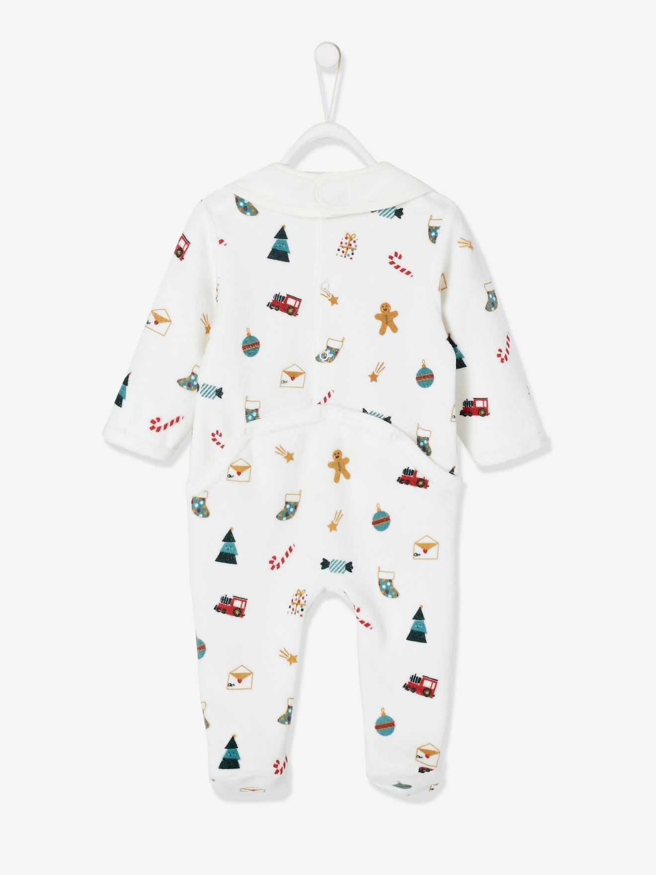 Conjunto de presente de Natal com body de veludo + babador unissex, branco claro com estampa.