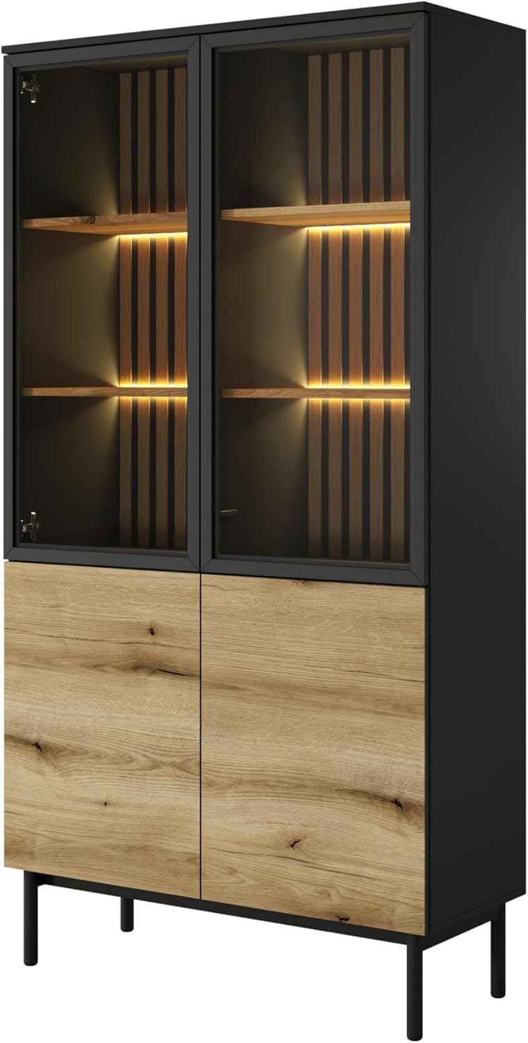 Masseno Glasvitrine LAMBERTI Standvitrine, Wohnzimmer Vitrine, Modern Vitrinenschrank, 100,1x39,4x188,4cm, Schwarz