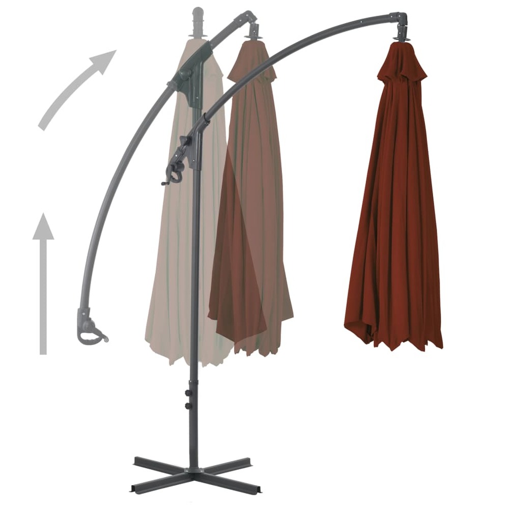 Parasol meuble de jardin déporté avec mât en acier 250 x 250 cm terre cuite