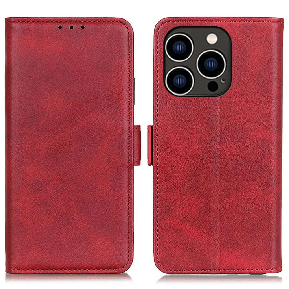 iPhone 14 Pro Vintage Leder Tasche Flip Cover mit Kartenfächer - Rot
