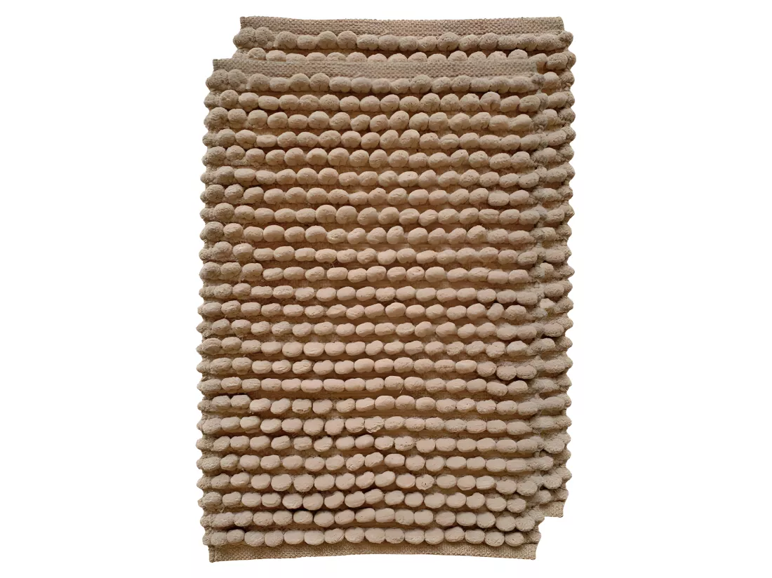 Lot 2 tapis de salle de bain 40 x 60 cm pompon beige sable - MARIE