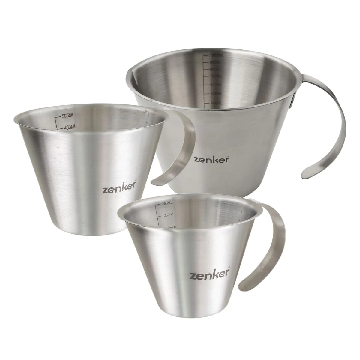 Set de 3 verres doseurs gradués en inox 250 ml, 500 ml et 1 litre Zenk