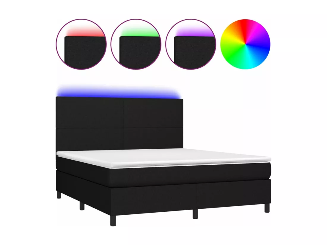 Sommier tapissier avec matelas et LED Noir 160x200 cm Tissu