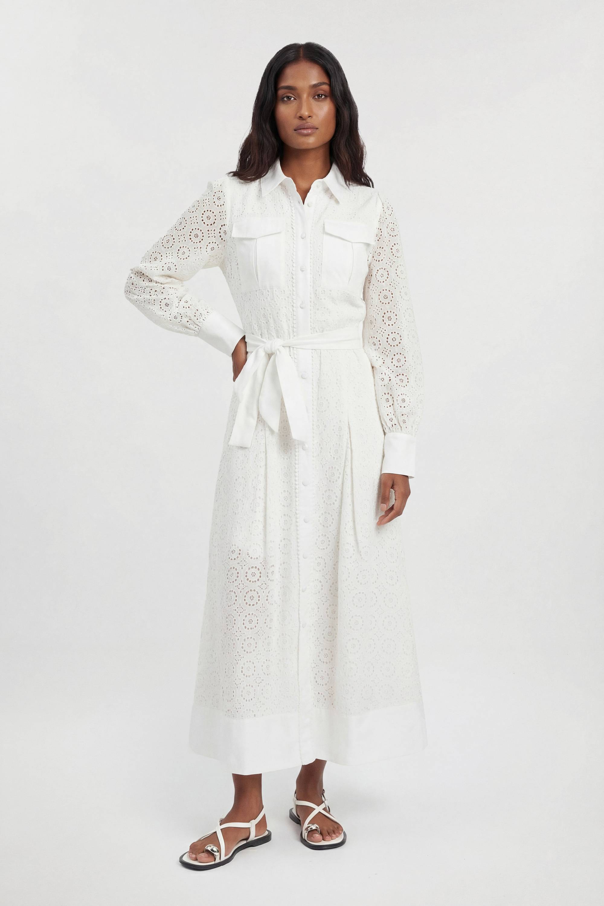 KarenMillen Robe Chemise Ceinturée En Broderie Anglaise De Coton