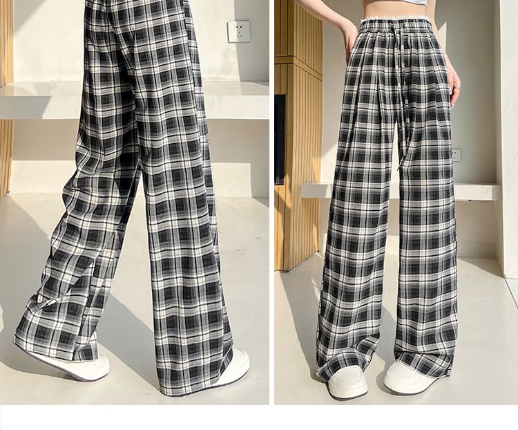 Tel tot 10 - Broek met trekkoord in de taille, geruite kant en wijde pijpen (verschillende ontwerpen)