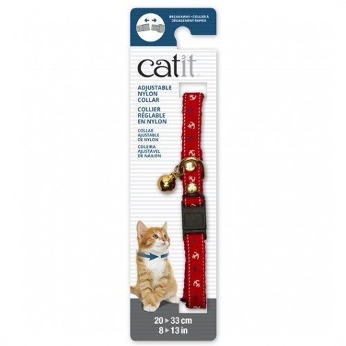 Coleira de nylon com sino para gatos, cor vermelha/náutica