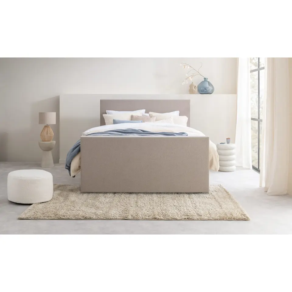 Boxspring met voetbord Liv egaal - beige - 160x200 cm - slanke poot