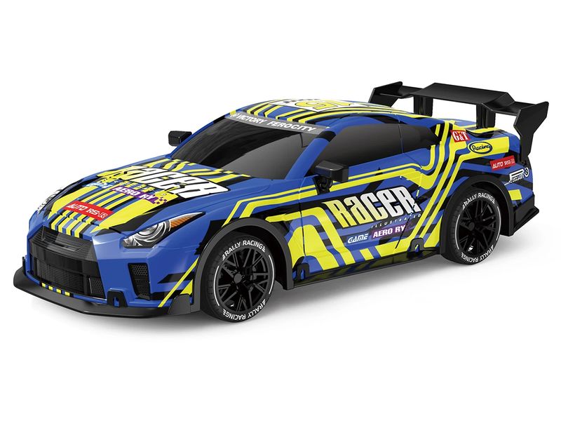 TEC-TOY Auto Racer R/C 1:18 Gelb/Blau Ferngesteuertes Spielzeug mit Licht für Kinder ab 8 Jahren