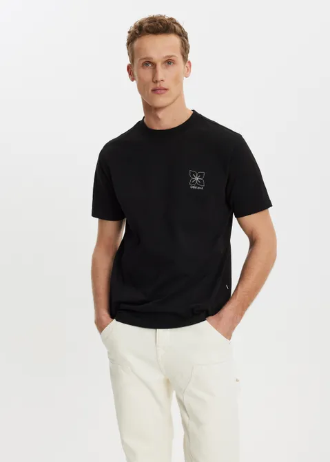 T-shirt met print botanic flower zwart (ZWART)