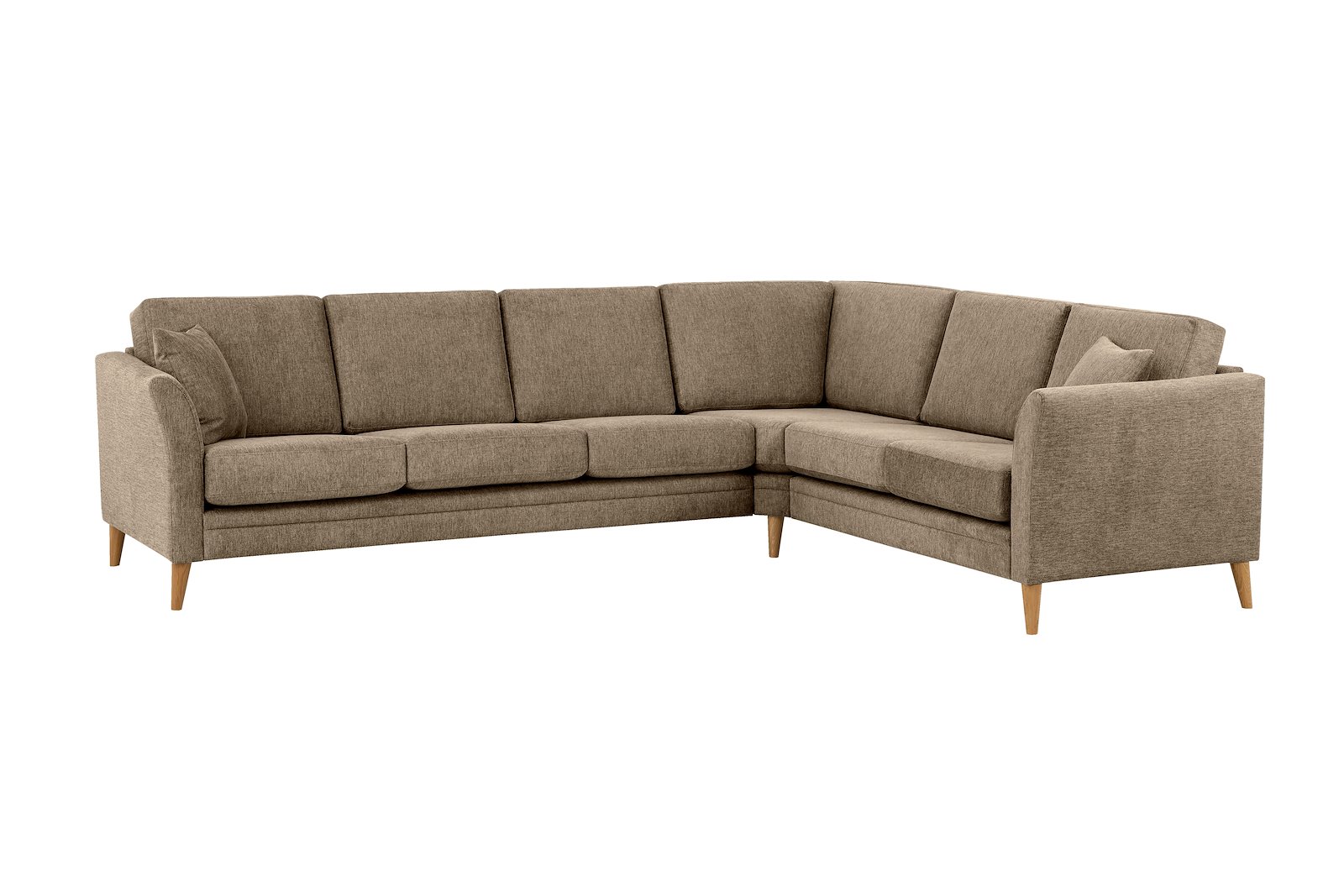 Eden hjørnesofa 32 hjørne i tekstil Brego 14 Latte med ben i eik natur (15137).