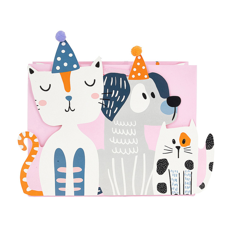 Cadeautasje cats & dogs - roze - 18x21 cm