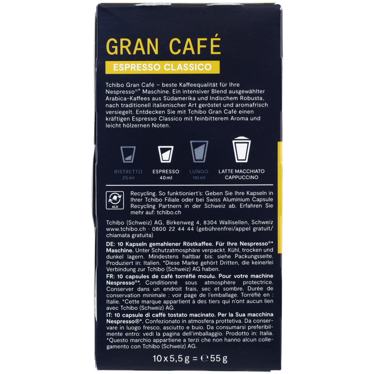 Tchibo Gran Café Espresso Classico 10 Kapseln - Nespresso kompatibel